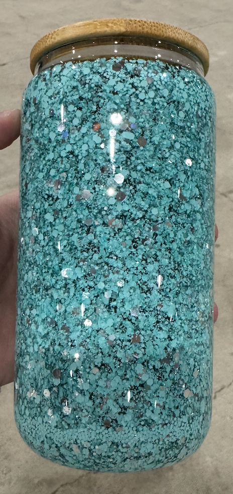 16 oz Turquoise and Silver Fast Flow Glass Cup